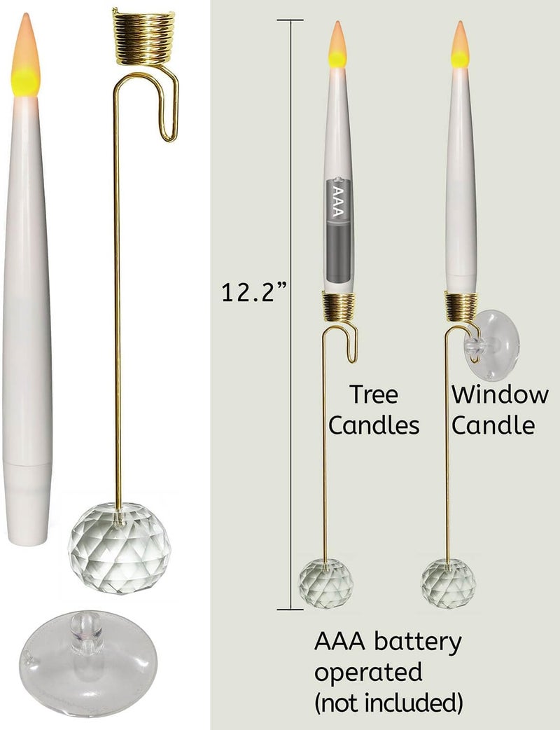 Knoste Christmas Tree Candles-Wand Remote-Crystal Ball Hooks-Suction Cups, 10 Pcs Battery Operated Window Candles, Flickering Warm Light, Xmas Home Ornaments, Wedding Party Decorations - Image 3